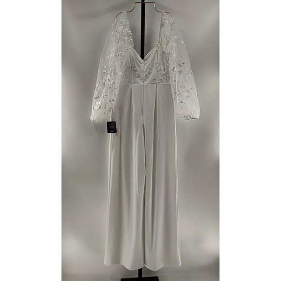 Lulus Darling Charisma Mesh Embroidered Jumpsuit White Sleeved Medium - Picture 3 of 3